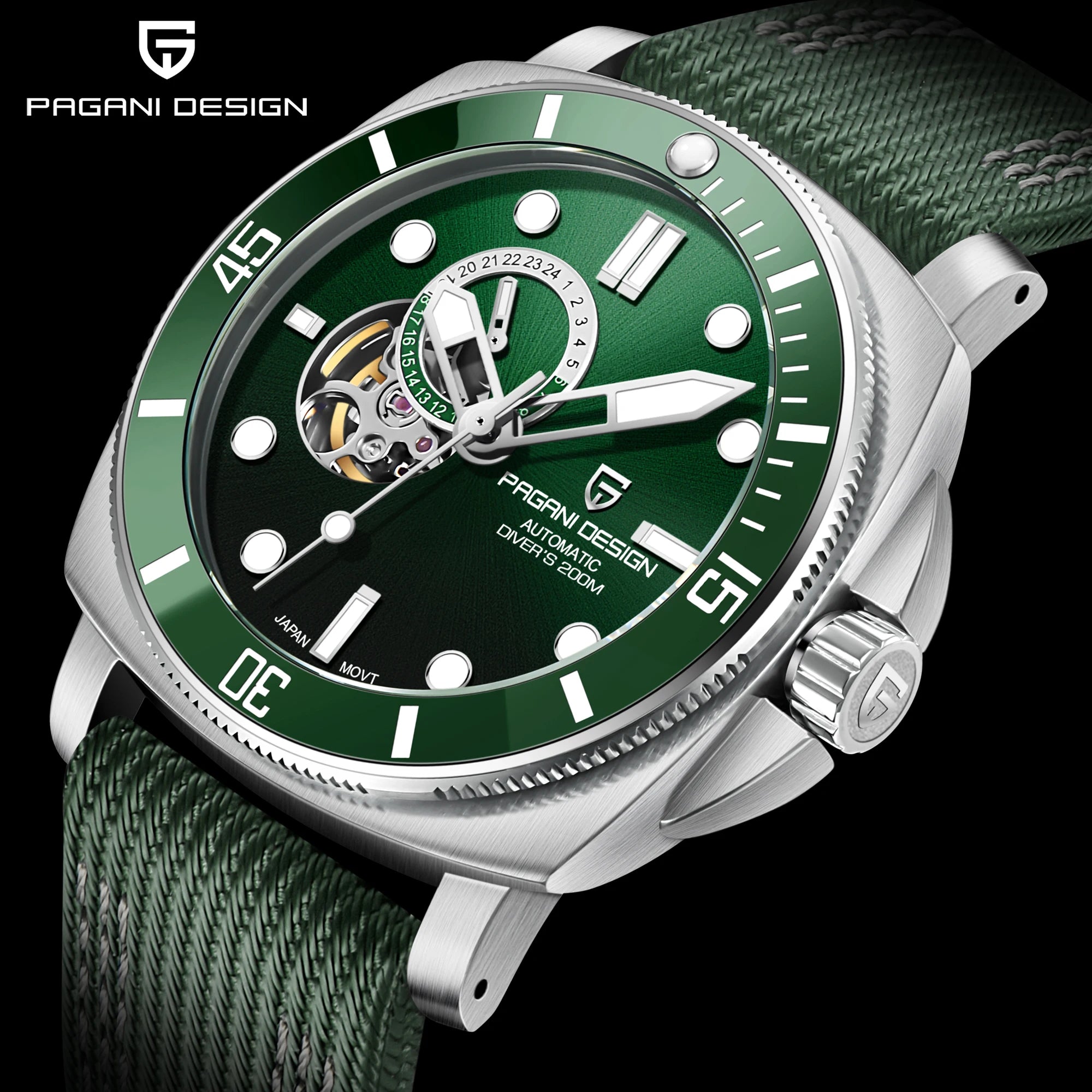 Pagani Design PD1736 "Heritage" | Relógio Automático Diver 200m em Safira & Aço Green