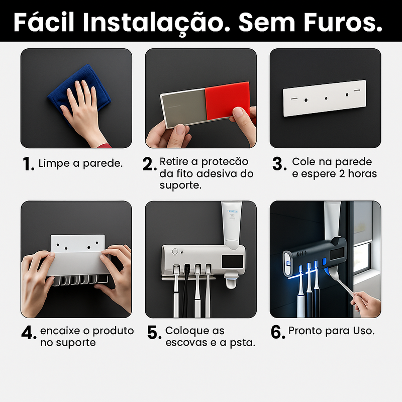 Esterilizador UV Automático para Escova de Dentes com Dispenser de Pasta + Frete Grtis