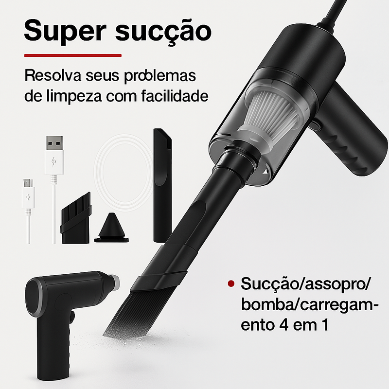 Mini Aspirador Portátil 6000PA para Carro, Casa e Teclado + FRETE GRÁTIS