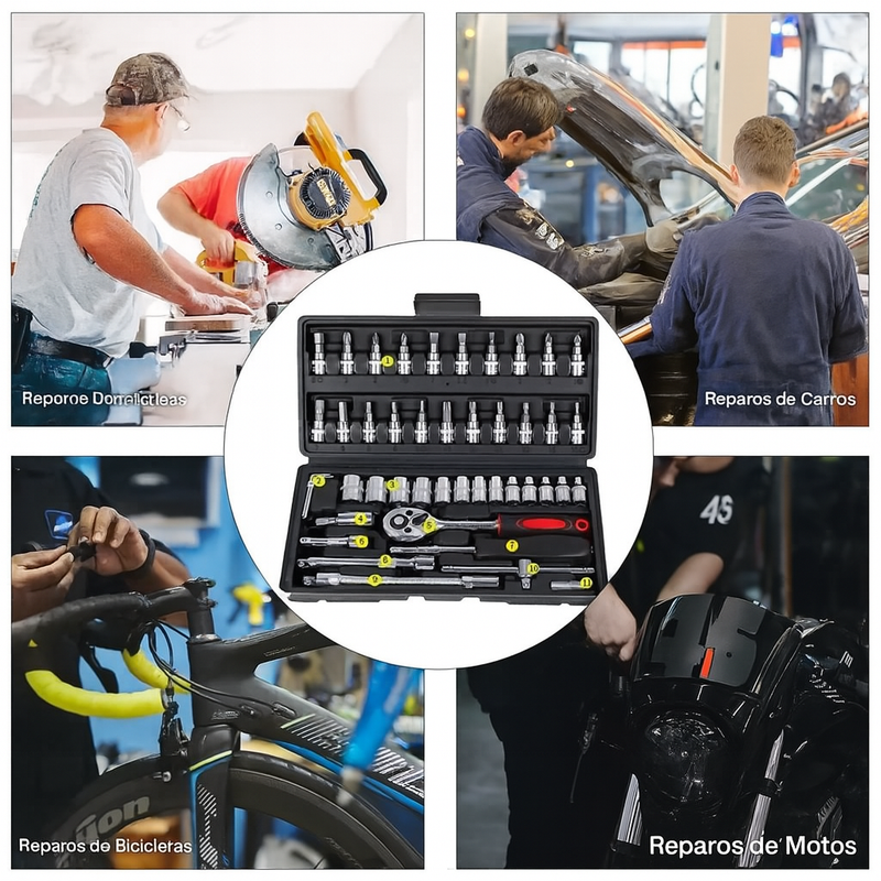 Kit Chave Catraca e Soquetes 46 Peças p/ Moto e Carro + Frete Grátis