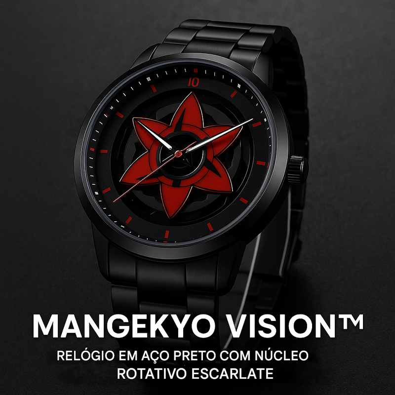Mangekyo Sharingan™ – Relógio em Aço Preto com Núcleo Rotativo Escarlate