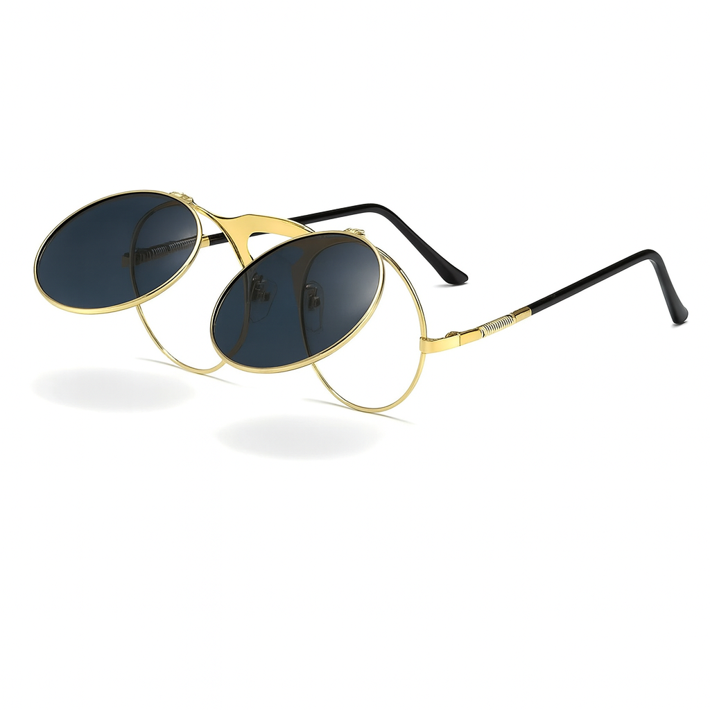 Óculos Lunare™ Steampunk Vintage – Estilo Retrô com Lente Flip Anti-reflexo UV400