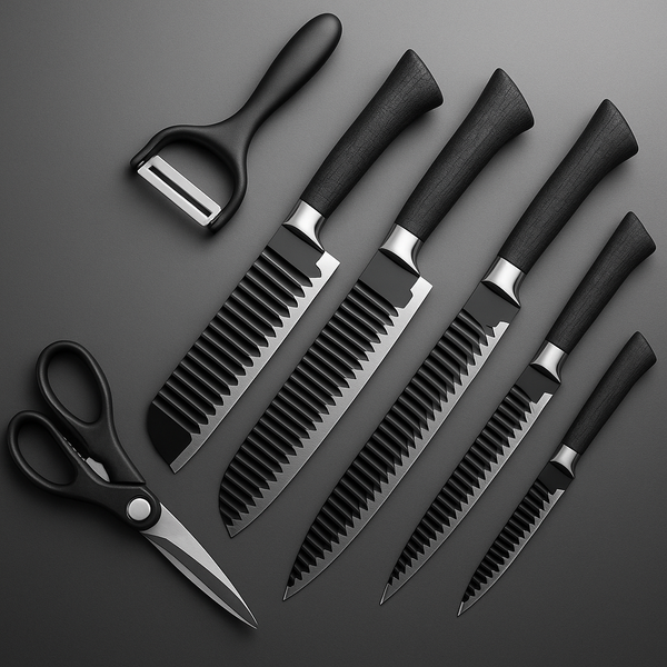 Kit 6 Facas Premium Inox com Design Ondulado – Corte Preciso e Durável