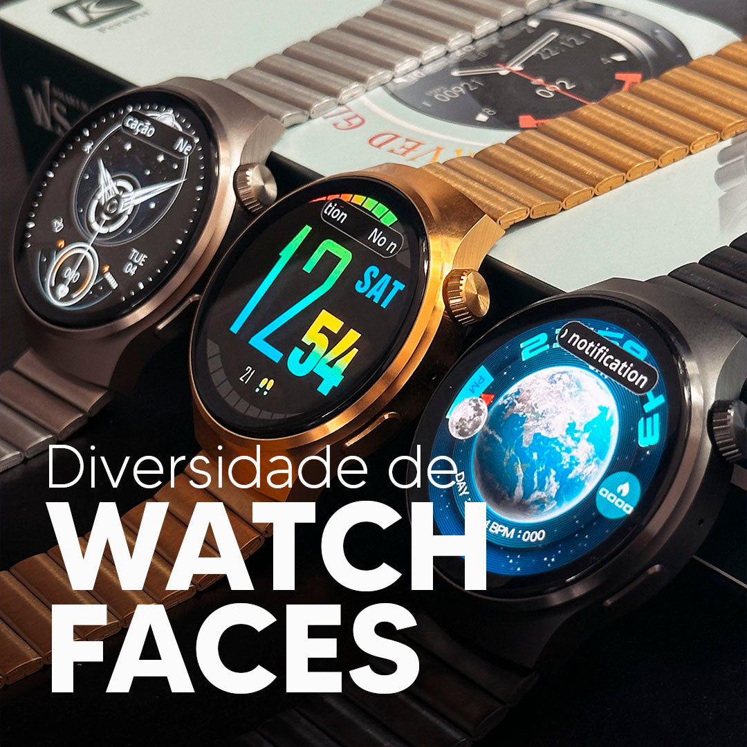 Design Redondo, Tela Nível AMOLED com 3 Pulseiras