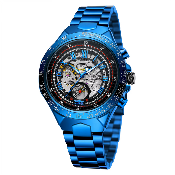 Azure Skeleton™ – Relógio Automático Masculino de Luxo em Aço Azul