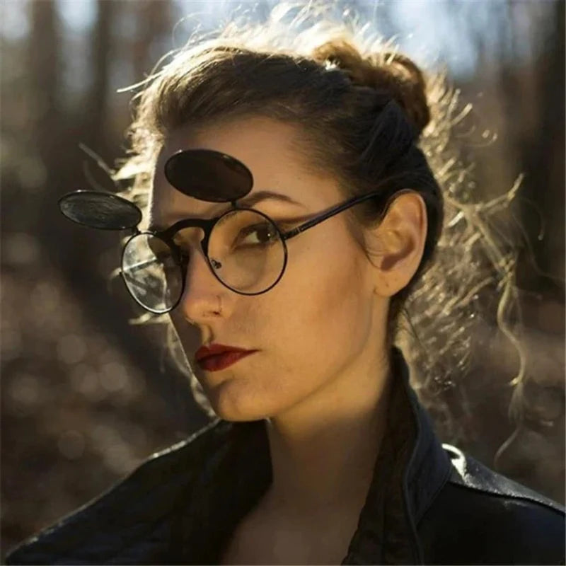 Óculos Lunare™ Steampunk Vintage – Estilo Retrô com Lente Flip Anti-reflexo UV400