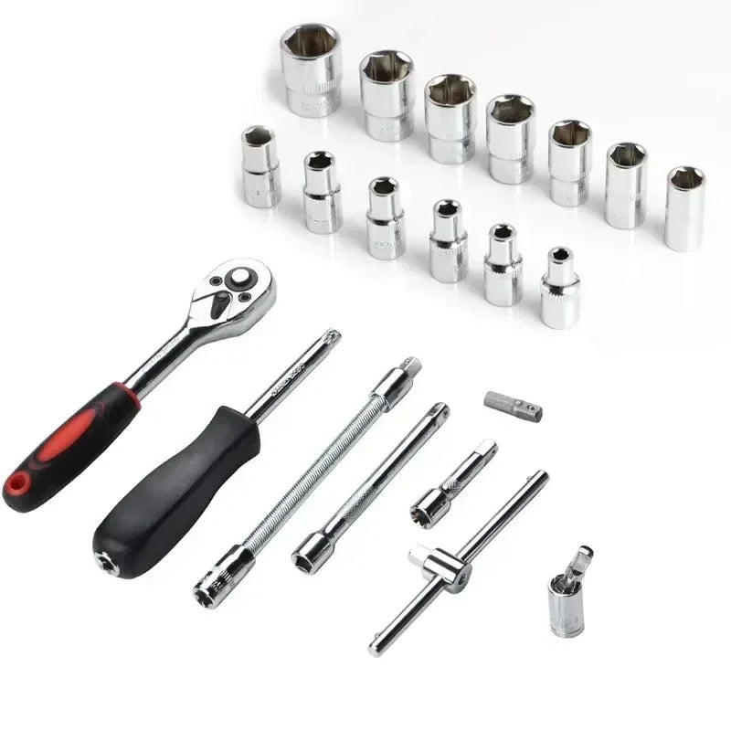 Kit Chave Catraca e Soquetes 46 Peças p/ Moto e Carro + Frete Grátis