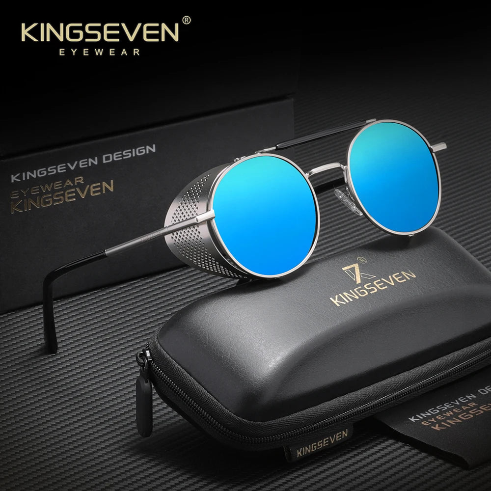 Óculos de Sol KINGSEVEN Steampunk Redondo – Polarizado UV400 Retro Unissex