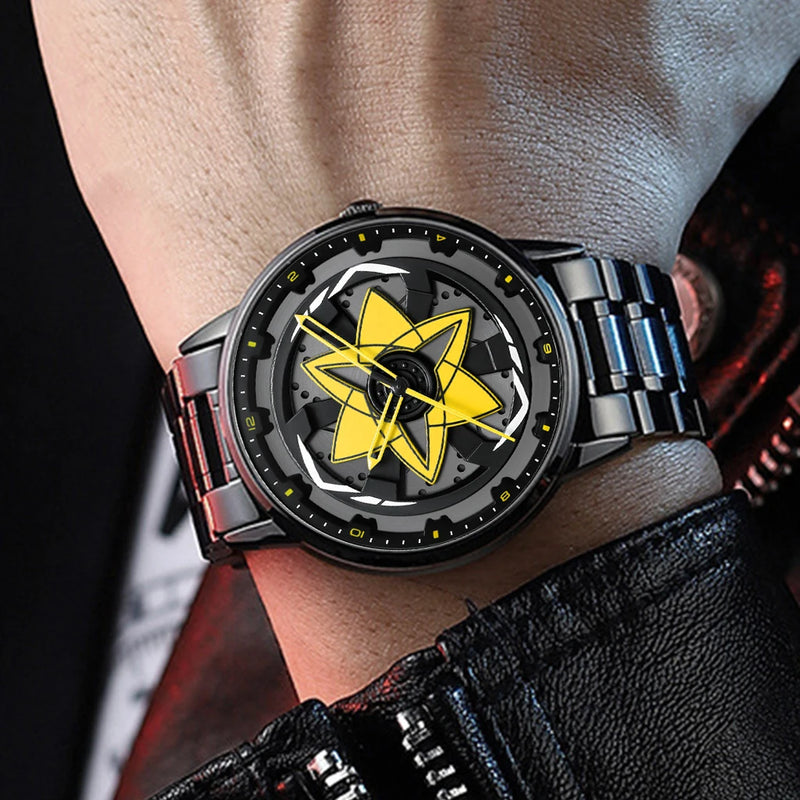 Mangekyo Sharingan™ – Relógio em Aço Preto com Núcleo Rotativo Escarlate