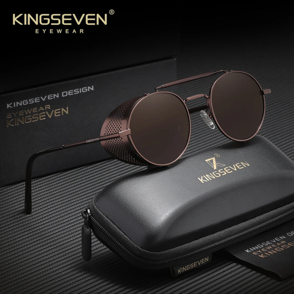 Óculos de Sol KINGSEVEN Steampunk Redondo – Polarizado UV400 Retro Unissex