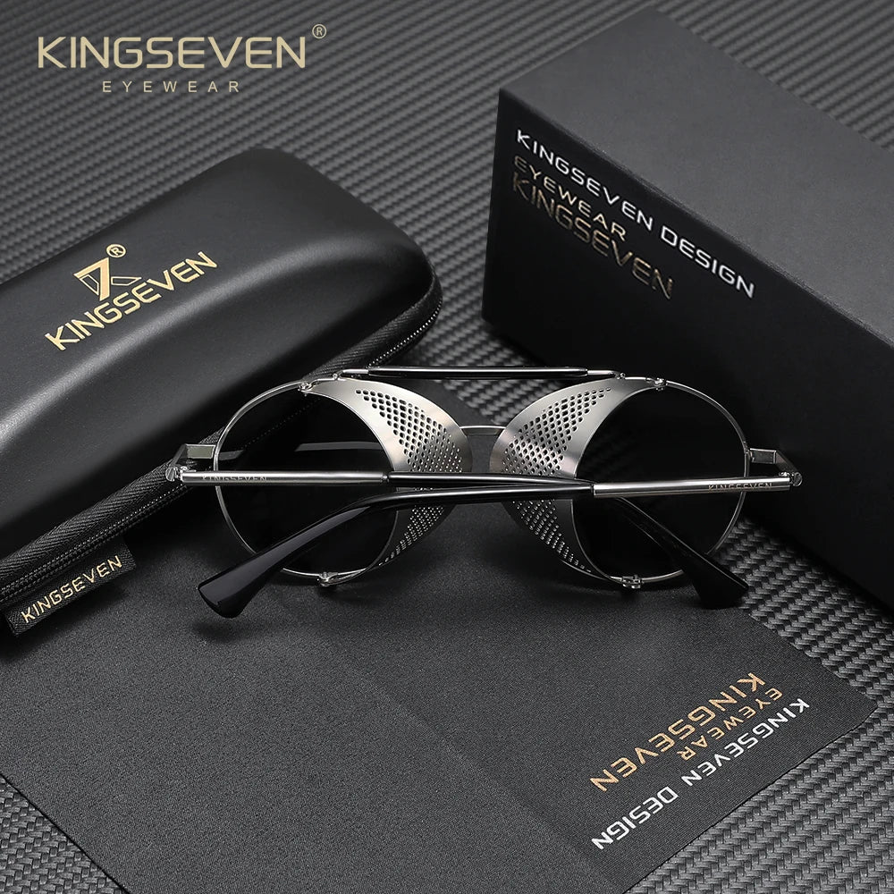 Óculos de Sol KINGSEVEN Steampunk Redondo – Polarizado UV400 Retro Unissex