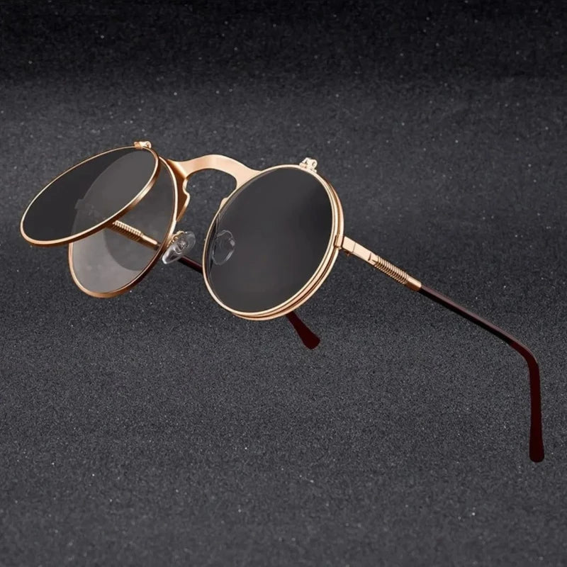 Óculos Lunare™ Steampunk Vintage – Estilo Retrô com Lente Flip Anti-reflexo UV400