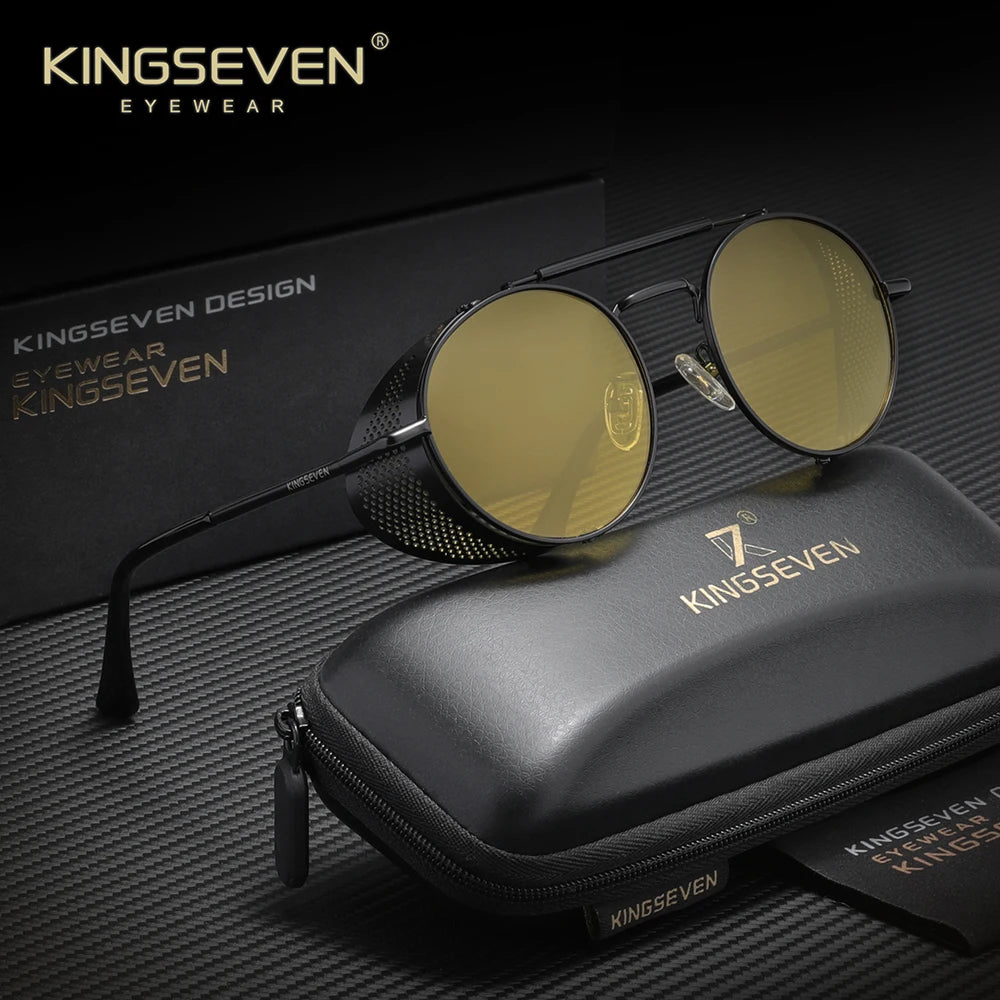 Óculos de Sol KINGSEVEN Steampunk Redondo – Polarizado UV400 Retro Unissex