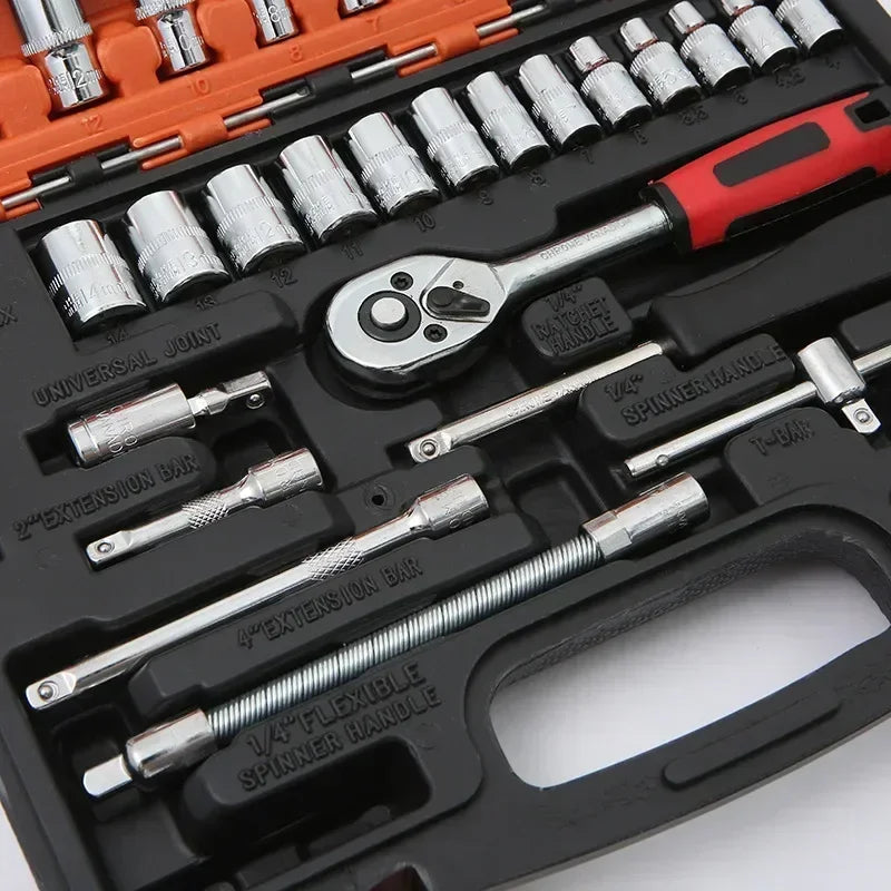 Kit Chave Catraca e Soquetes 46 Peças p/ Moto e Carro + Frete Grátis