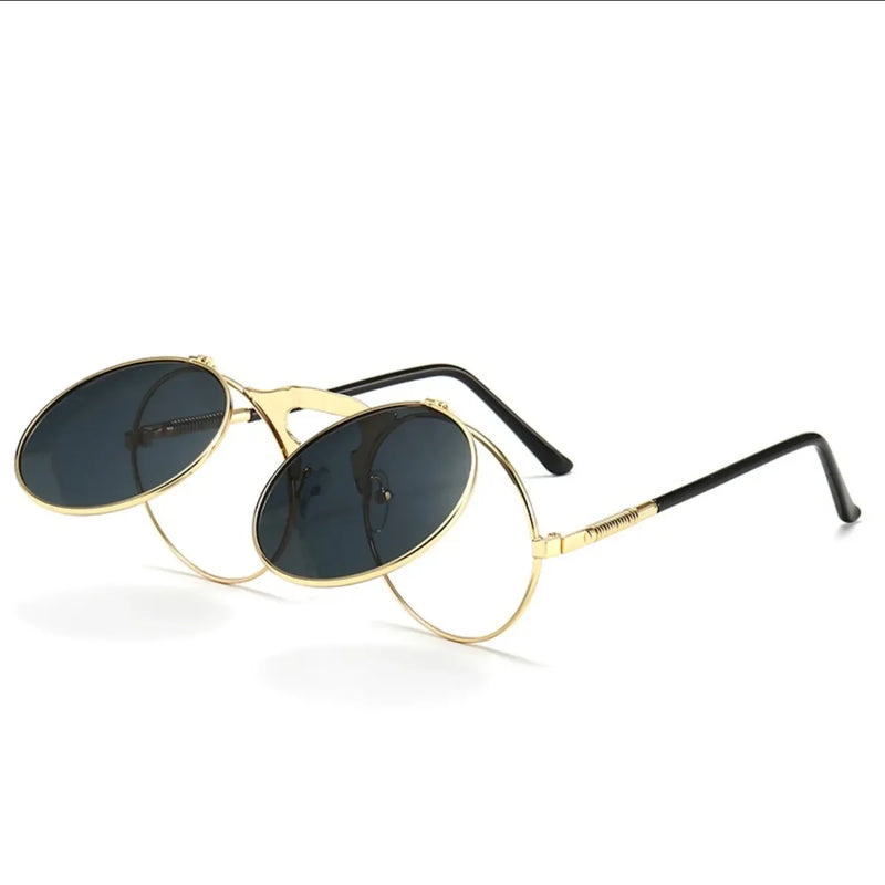 Óculos Lunare™ Steampunk Vintage – Estilo Retrô com Lente Flip Anti-reflexo UV400