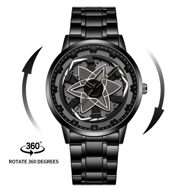Mangekyo Sharingan™ – Relógio em Aço Preto com Núcleo Rotativo Escarlate