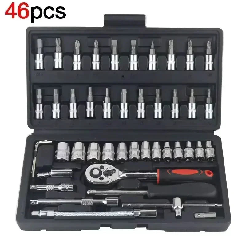 Kit Chave Catraca e Soquetes 46 Peças p/ Moto e Carro + Frete Grátis