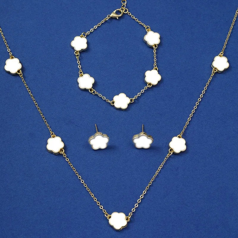 Conjunto de Colar, Pulseira e Brincos Trevo de Quatro Folhas