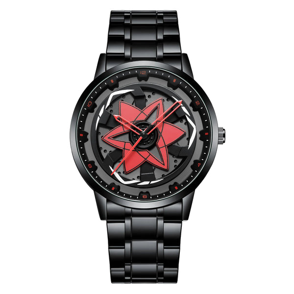 Mangekyo Sharingan™ – Relógio em Aço Preto com Núcleo Rotativo Escarlate