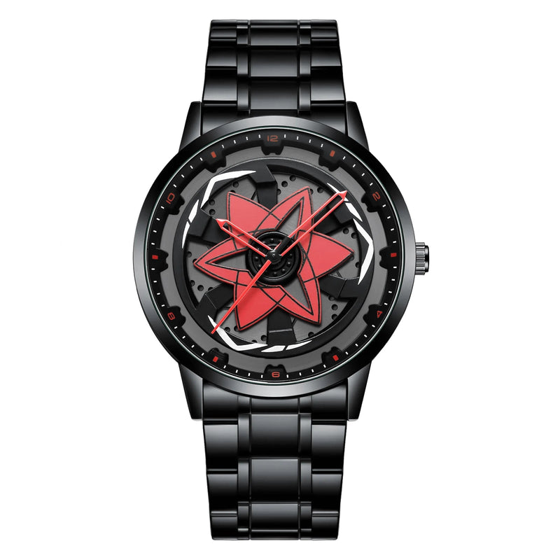 Mangekyo Sharingan™ – Relógio em Aço Preto com Núcleo Rotativo Escarlate
