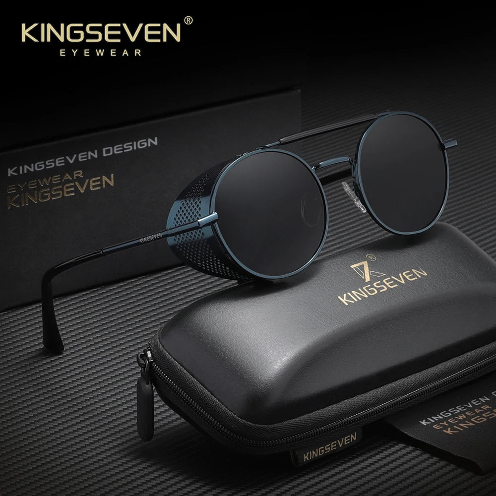 Óculos de Sol KINGSEVEN Steampunk Redondo – Polarizado UV400 Retro Unissex