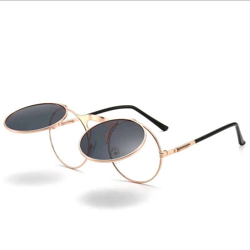 Óculos Lunare™ Steampunk Vintage – Estilo Retrô com Lente Flip Anti-reflexo UV400