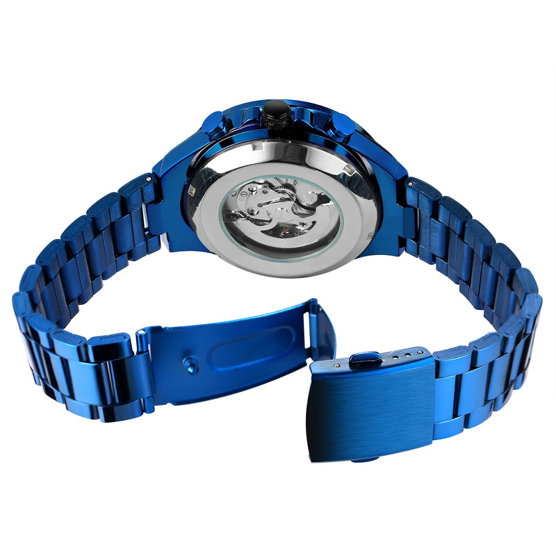 Azure Skeleton™ – Relógio Automático Masculino de Luxo em Aço Azul