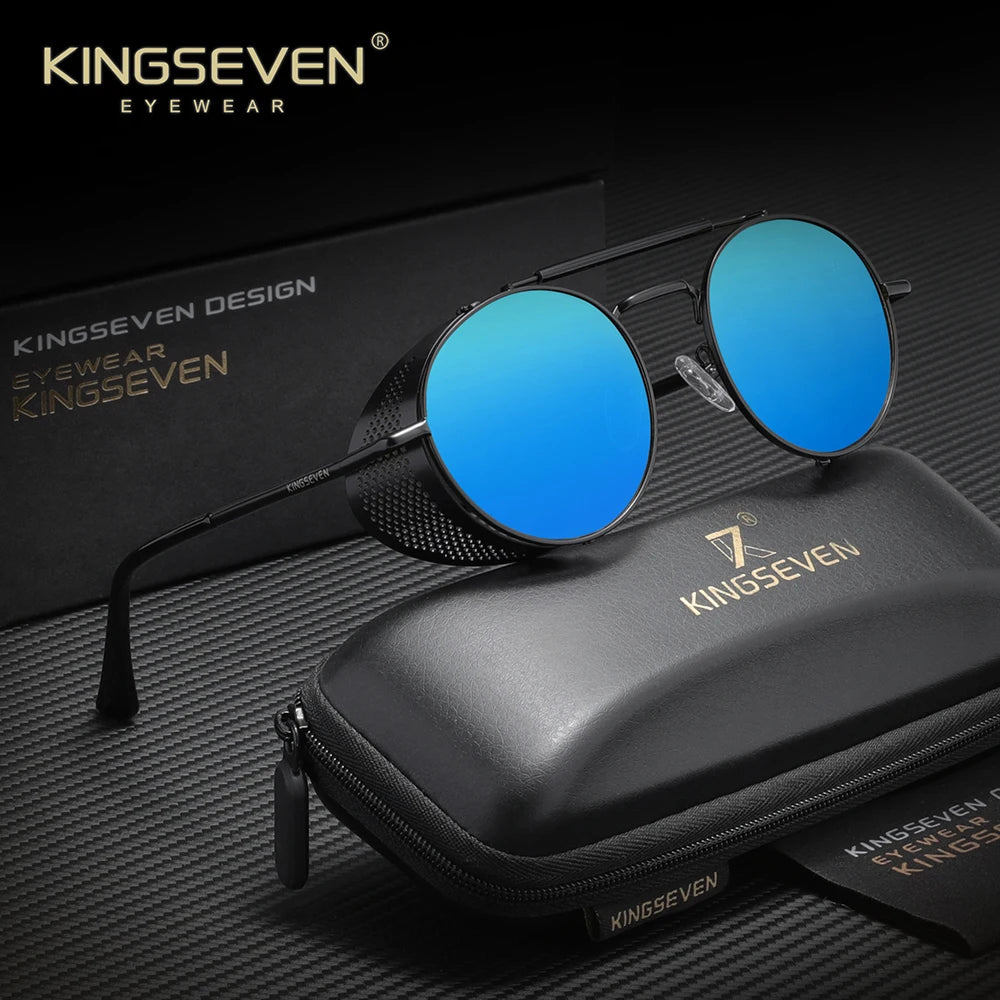 Óculos de Sol KINGSEVEN Steampunk Redondo – Polarizado UV400 Retro Unissex