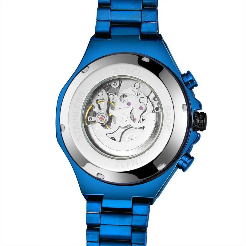Azure Skeleton™ – Relógio Automático Masculino de Luxo em Aço Azul