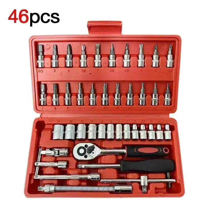Kit Chave Catraca e Soquetes 46 Peças p/ Moto e Carro + Frete Grátis