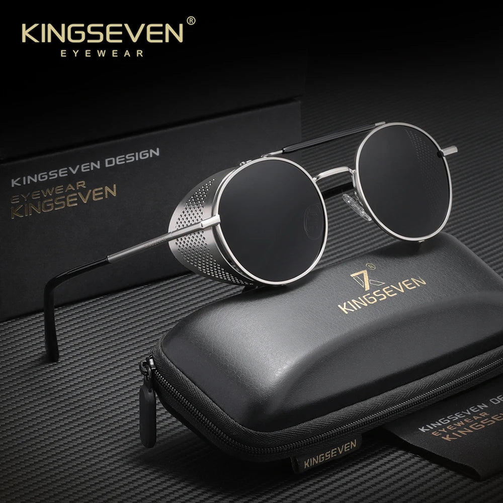 Óculos de Sol KINGSEVEN Steampunk Redondo – Polarizado UV400 Retro Unissex