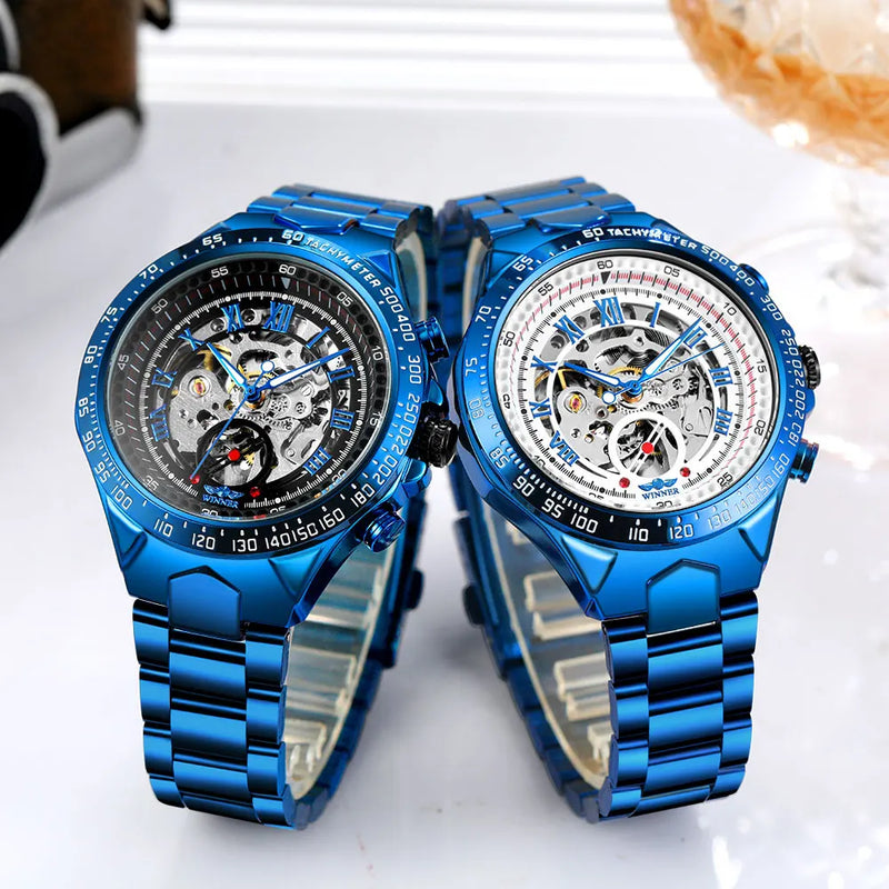 Azure Skeleton™ – Relógio Automático Masculino de Luxo em Aço Azul