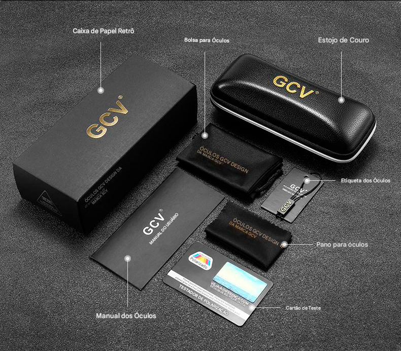 Óculos de Sol Feminino GCV Square • Alumínio Magnésio (Lentes TAC Polarizadas)